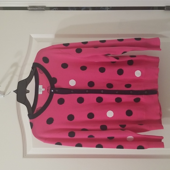 Crown & Ivy Hot Pink With Navy and White Dots  Button … - Picture 1 of 8